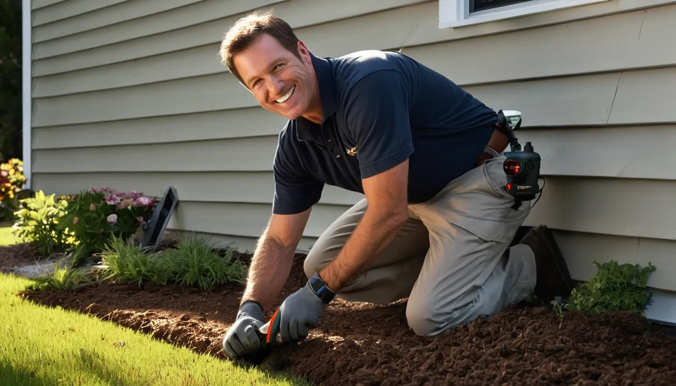 A provider inspecting a crawl space vent along the foundation of a home in the Forest Park area